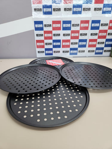 Set 4 Bandejas Pizza, Redondas, Moldes Horno Perforados, Antiadherentes, ∅32 cm, Acero, Masa Casera, Antracita Relaxdays Knusper